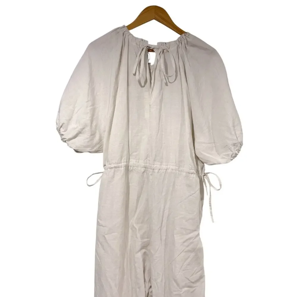 COS Puff-Sleeve Linen Blend Oversized Wide Leg Jumpsuit Large NWT